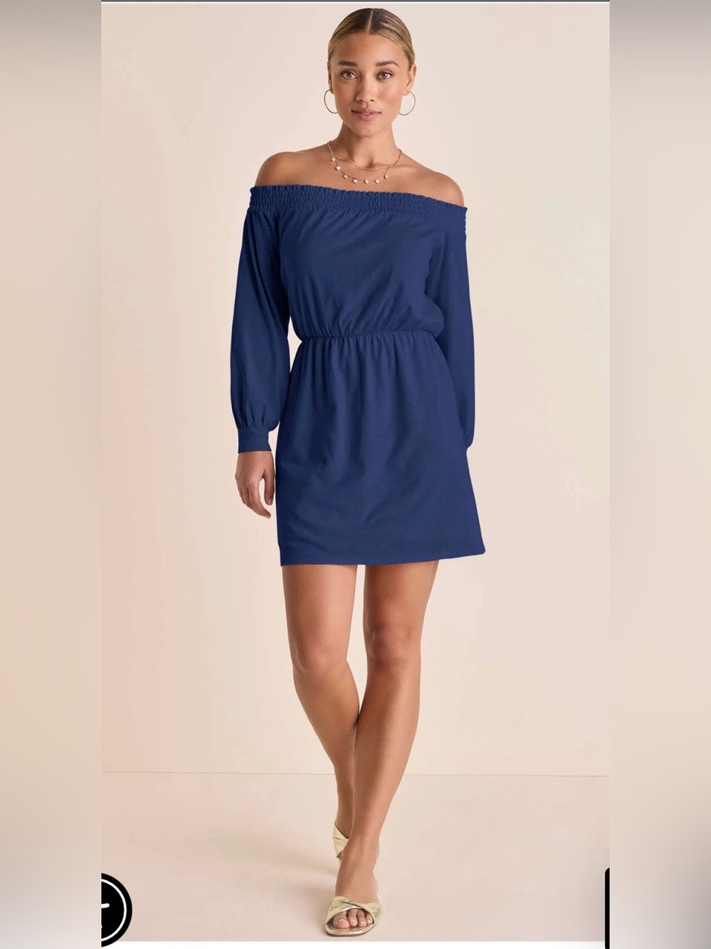 VENUS Off Shoulder Mini Dress in Bellweather Blue